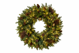 Pre-Lit Wintergreen Christmas Wreath with Pinecones